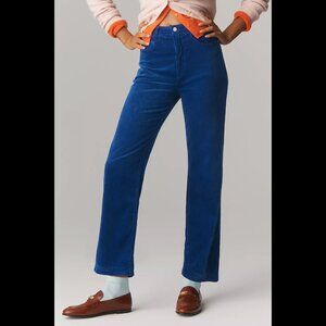 Anthropologie Annie Corduroy High-Rise Straight Leg Jeans Pilcro 29 Indigo Blue